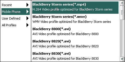 Select BlackBerry Profile